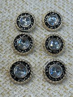✨ Siyah Altın Çerçeveli Kristal Taşlı Metal Dekoratif Düğme 23 MM (6 ADET)