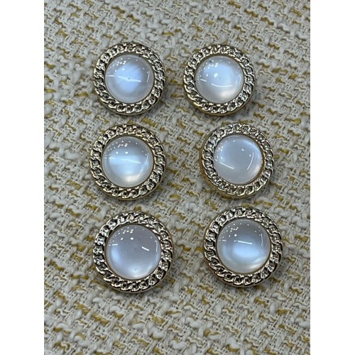 ✨ Sedef Görünümlü Taşlı Zincir Çerçeveli Altın Metal Dekoratif Düğme 23 MM 6 ADET