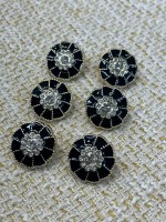 ✨ Siyah Mineli Çiçek Formlu Kristal Taşlı Altın Metal Dekoratif Düğme 23 MM 6 ADET