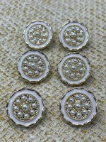 ✨ Beyaz Mineli İnci Detaylı Altın Çerçeveli Metal Dekoratif Düğme 23 MM 6 ADET