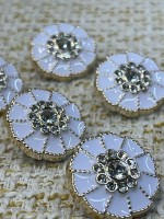 ✨ Beyaz Mineli İnci Detaylı Altın Çerçeveli Metal Dekoratif Düğme 23 MM 6 ADET