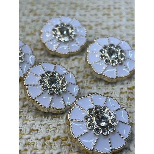 ✨ Beyaz Mineli İnci Detaylı Altın Çerçeveli Metal Dekoratif Düğme 23 MM 6 ADET