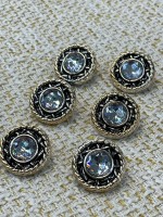 ✨ Siyah Altın Çerçeveli Kristal Taşlı Metal Dekoratif Düğme 23 MM (6 ADET)