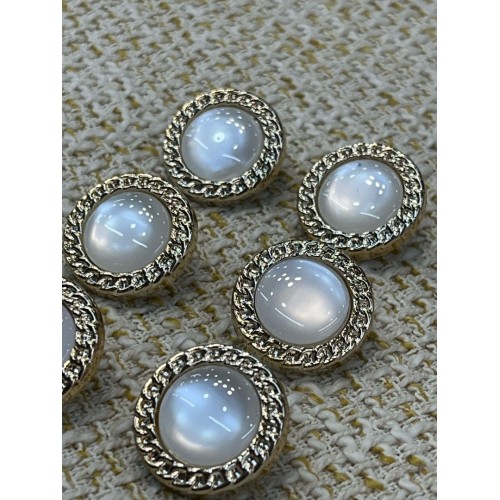 ✨ Sedef Görünümlü Taşlı Zincir Çerçeveli Altın Metal Dekoratif Düğme 23 MM 6 ADET