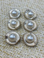 ✨ Altın Tonlu İnci Detaylı Metal Dekoratif Düğme 23 MM 6 ADET