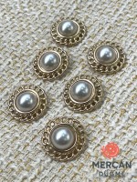 ✨ Altın Zincir Detaylı İnci Düğme 23 mm