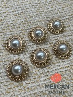 ✨ Altın Zincir Detaylı İnci Düğme 23 mm