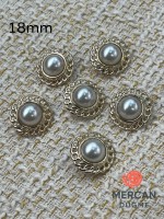 ✨ Altın Zincir Detaylı İnci Düğme 18 MM (6 ADET)