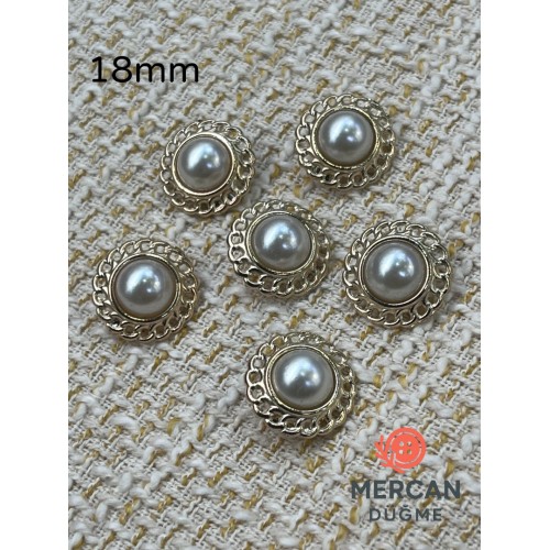 ✨ Altın Zincir Detaylı İnci Düğme 18 MM (6 ADET)