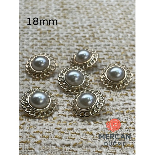 ✨ Altın Zincir Detaylı İnci Düğme 18 MM (6 ADET)