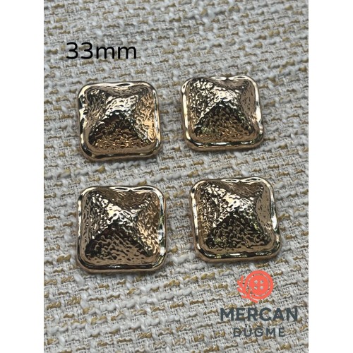✨ 33 mm Kare Desenli Gold Metal Düğme – (6 adet)Şık ve Modern Tasarım ✨