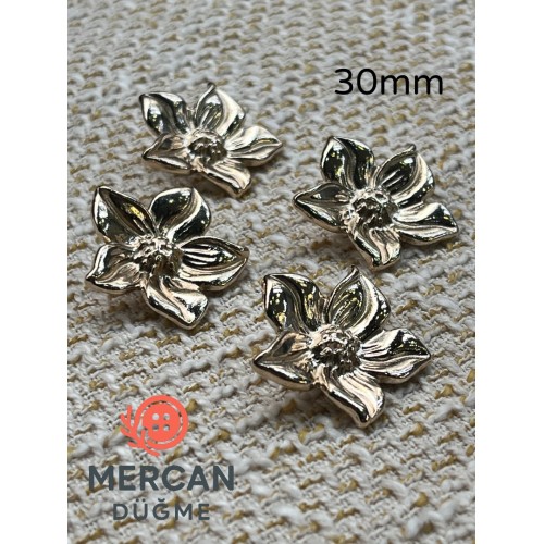  30 mm Metal Çiçek Düğme – Parlak Altın Renk | Şık ve Detaylı Tasarım 