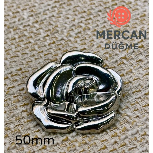 Mercan Düğme 50 mm Metal Gül Figürlü Lüks Çanta Aksesuarı & Dekoratif Düğme