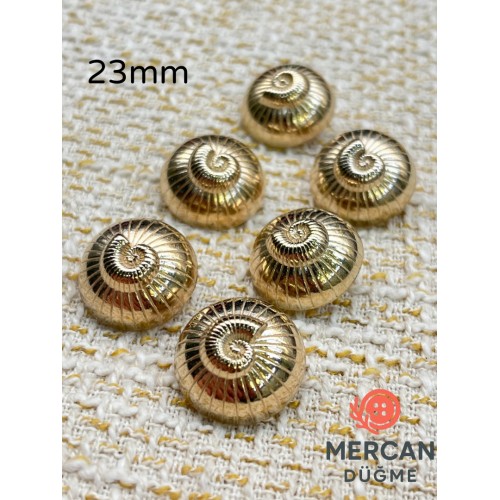 Mercan Düğme 23 mm Altın Renk Metal Spiral Desenli Dekoratif Düğme (6 adet)