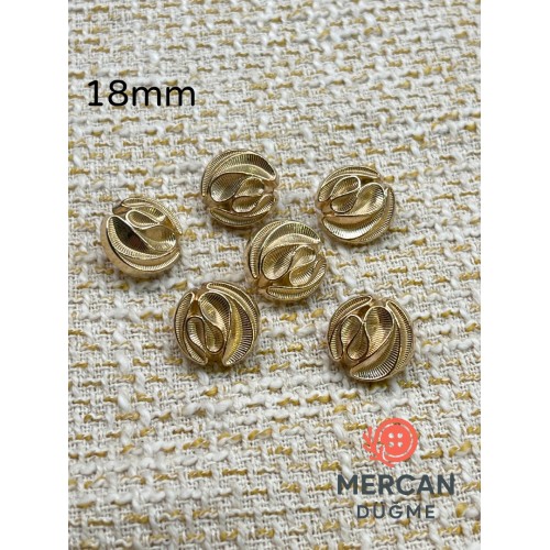 ✨ 18 mm Metal Düğme( 6 adet ) – Kabartmalı Modern Desen, Parlak Altın Renk ✨