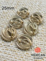 ✨ 25 mm Metal Düğme (6adet) – Kabartmalı Modern Desen, Parlak Altın Renk ✨