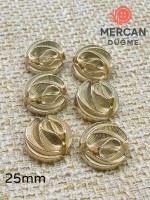 ✨ 25 mm Metal Düğme (6adet) – Kabartmalı Modern Desen, Parlak Altın Renk ✨