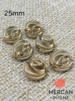 ✨ 25 mm Metal Düğme (6adet) – Kabartmalı Modern Desen, Parlak Altın Renk ✨