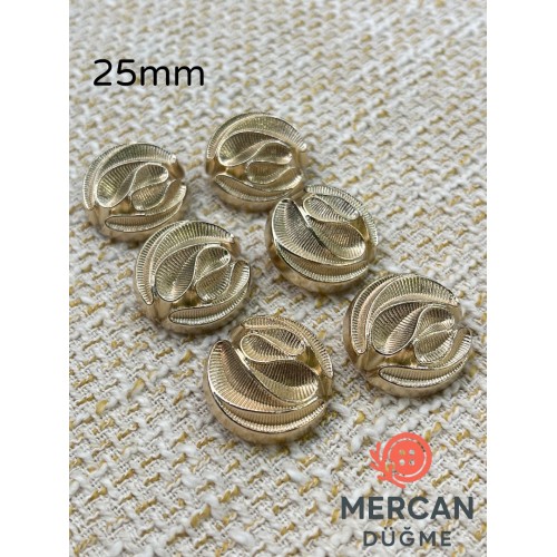 ✨ 25 mm Metal Düğme (6adet) – Kabartmalı Modern Desen, Parlak Altın Renk ✨