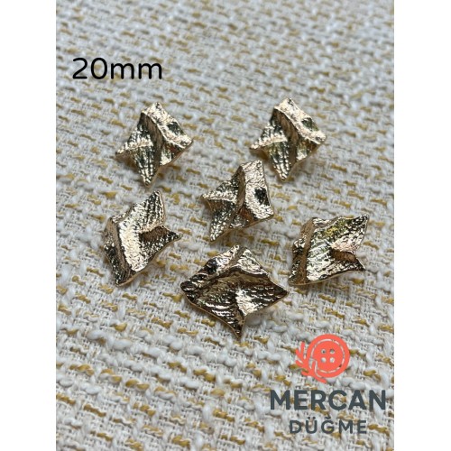 ✨ 20 mm Metal Düğme (6 adet) – Geometrik Kabartmalı Modern Tasarım, Parlak Altın Renk ✨