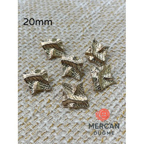 ✨ 20 mm Metal Düğme (6 adet) – Geometrik Kabartmalı Modern Tasarım, Parlak Altın Renk ✨