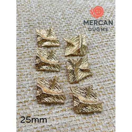 ✨ 25 mm Metal Düğme(6 adet) – Geometrik Kabartmalı Tasarım, Parlak Altın Renk ✨