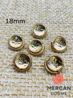 ✨ 18 mm Metal Düğme (6adet) – Çerçeveli Kabartmalı Tasarım, Parlak Altın Renk ✨
