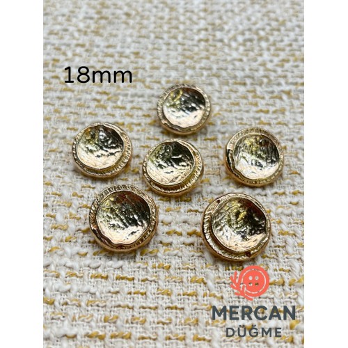 ✨ 18 mm Metal Düğme (6adet) – Çerçeveli Kabartmalı Tasarım, Parlak Altın Renk ✨