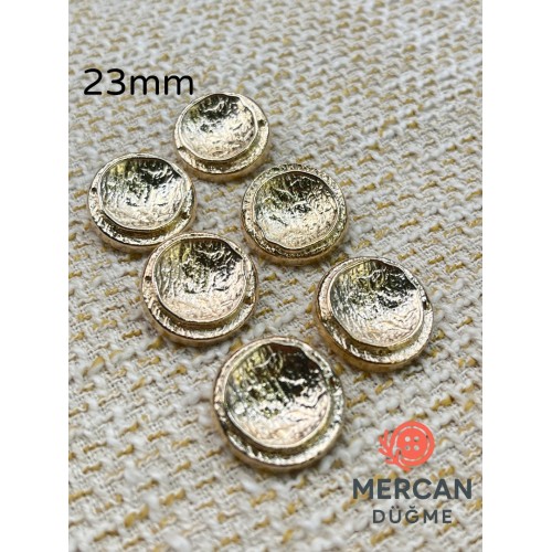 ✨ 23 mm Metal Düğme (6adet) – Çerçeveli Kabartmalı Tasarım, Parlak Altın Renk ✨