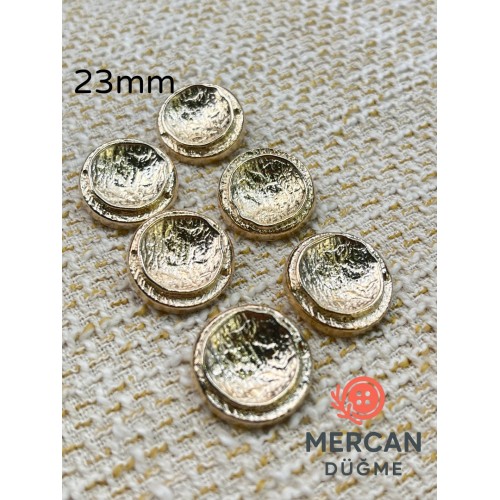 ✨ 23 mm Metal Düğme (6adet) – Çerçeveli Kabartmalı Tasarım, Parlak Altın Renk ✨