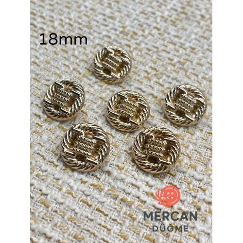 ✨ 18 mm Metal Düğme (6 adet) – Halat Desenli Klasik Tasarım, Parlak Altın Renk ✨