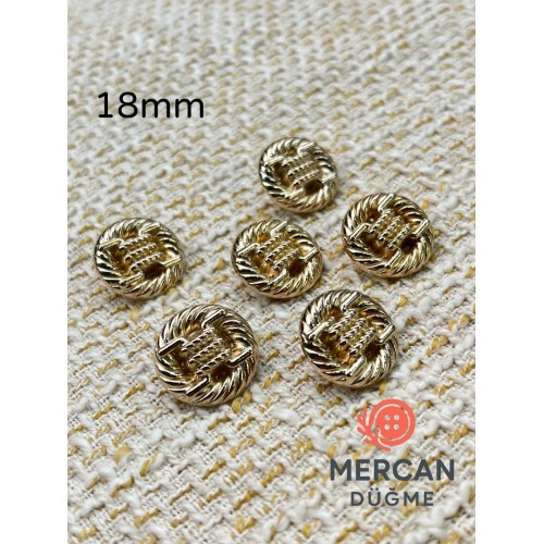 ✨ 18 mm Metal Düğme (6 adet) – Halat Desenli Klasik Tasarım, Parlak Altın Renk ✨