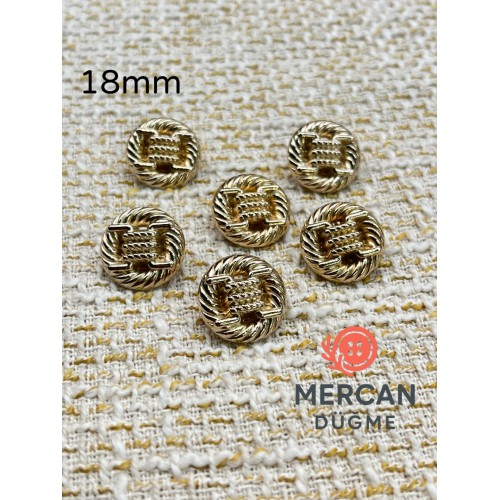 ✨ 18 mm Metal Düğme (6 adet) – Halat Desenli Klasik Tasarım, Parlak Altın Renk ✨