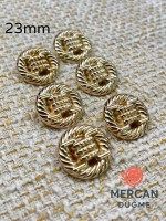 ✨ 23 mm Metal Düğme (6 adet) – Halat Desenli Klasik Tasarım, Parlak Altın Renk ✨