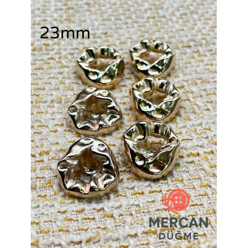 ✨ 23 mm Metal Düğme (6 adet) – Organik Formlu Modern Tasarım, Parlak Altın Renk ✨