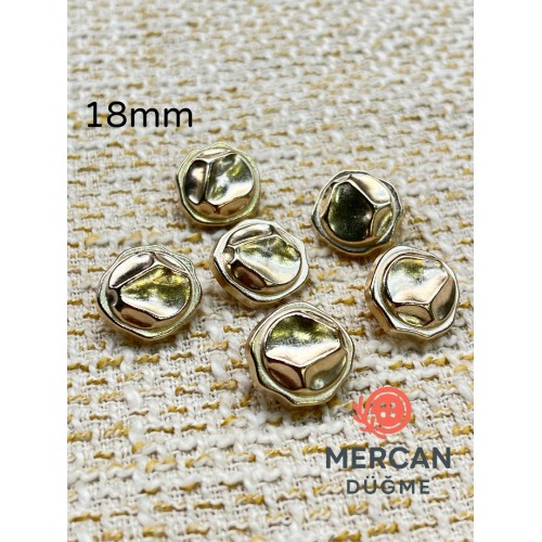 ✨ 18 mm Metal Düğme (6 adet) – Organik Geometrik Tasarım, Parlak Altın Renk ✨