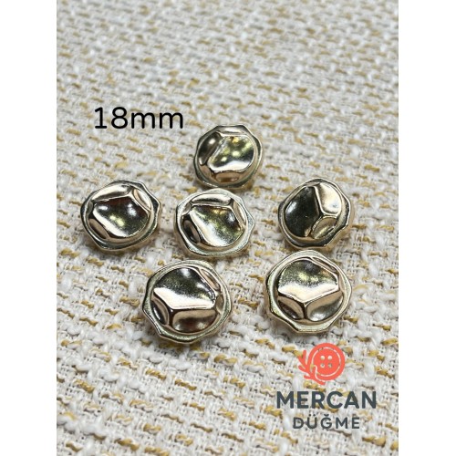✨ 18 mm Metal Düğme (6 adet) – Organik Geometrik Tasarım, Parlak Altın Renk ✨