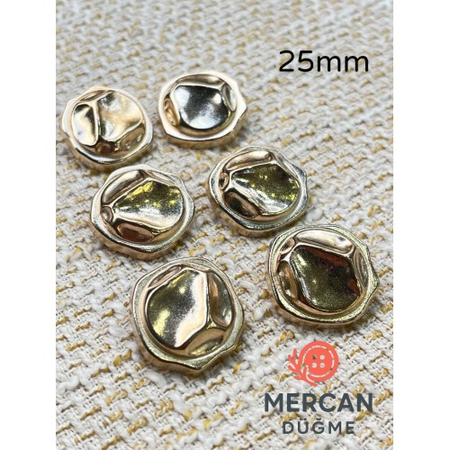 ✨ 25 mm Metal Düğme ( 6 adet ) – Organik Geometrik Tasarım, Parlak Altın Renk ✨