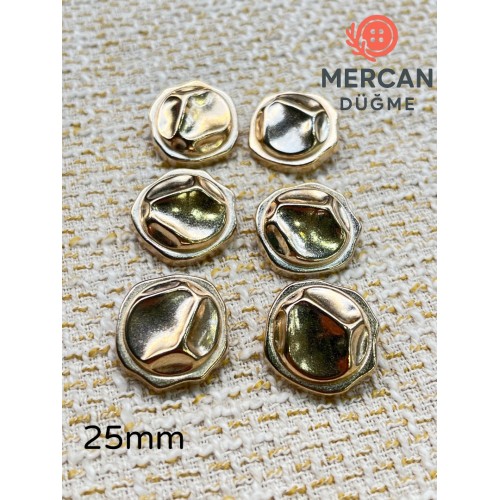 ✨ 25 mm Metal Düğme ( 6 adet ) – Organik Geometrik Tasarım, Parlak Altın Renk ✨