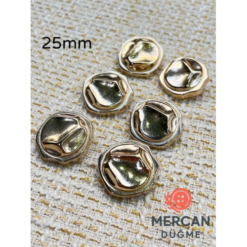 ✨ 23 mm Metal Düğme ( 6 adet ) – Organik Geometrik Tasarım, Parlak Altın Renk ✨