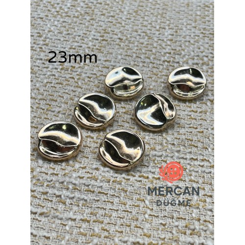 ✨ 23 mm Metal Düğme (6 adet ) – Dalgalı Yüzey Modern Tasarım, Parlak Altın Renk ✨