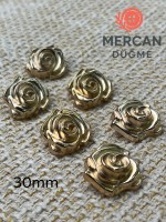 30 mm Metal Düğme – Gül Motifli Klasik Tasarım, Parlak Altın Renk