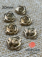 30 mm Metal Düğme – Gül Motifli Klasik Tasarım, Parlak Altın Renk
