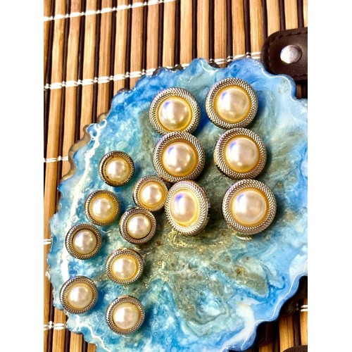 ✨ Çerçeveli İnci Detaylı Premium Düğme | Classic Couture Seri 25 mm 6 adet 15 mm 8 adet