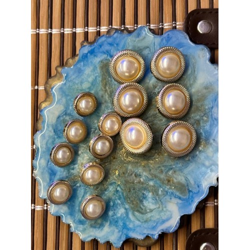 ✨ Çerçeveli İnci Detaylı Premium Düğme | Classic Couture Seri 25 mm 6 adet 15 mm 8 adet