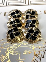 Mercan Düğme Siyah Detaylı Altın Renk Metal Düğme – Geometrik Desen (23 mm)