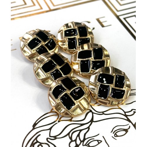 Mercan Düğme Siyah Detaylı Altın Renk Metal Düğme – Geometrik Desen (23 mm)
