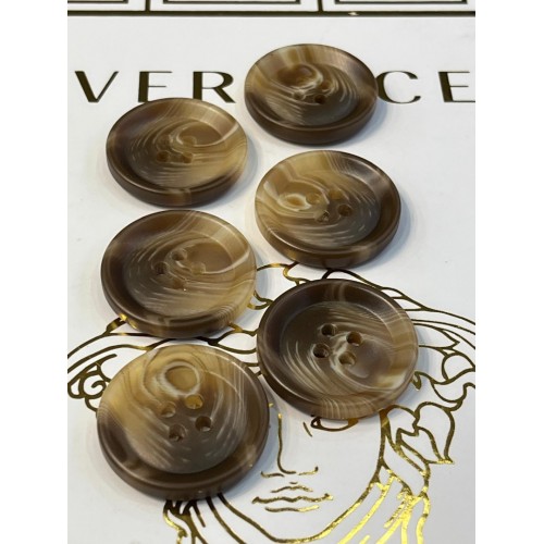 Mercan Düğme Kahverengi Mermer Desenli Polyester Düğme – Doğal Görünüm (6 Adet)  30 mm