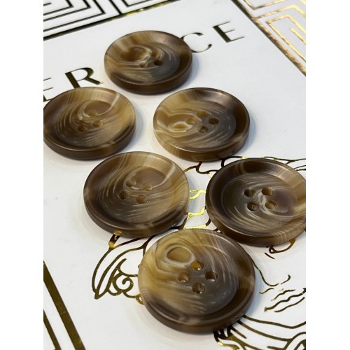 Mercan Düğme Kahverengi Mermer Desenli Polyester Düğme – Doğal Görünüm (6 Adet)  30 mm