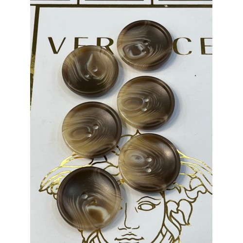 Mercan Düğme Kahverengi Mermer Desenli Polyester Düğme – 30 mm (6 Adet)